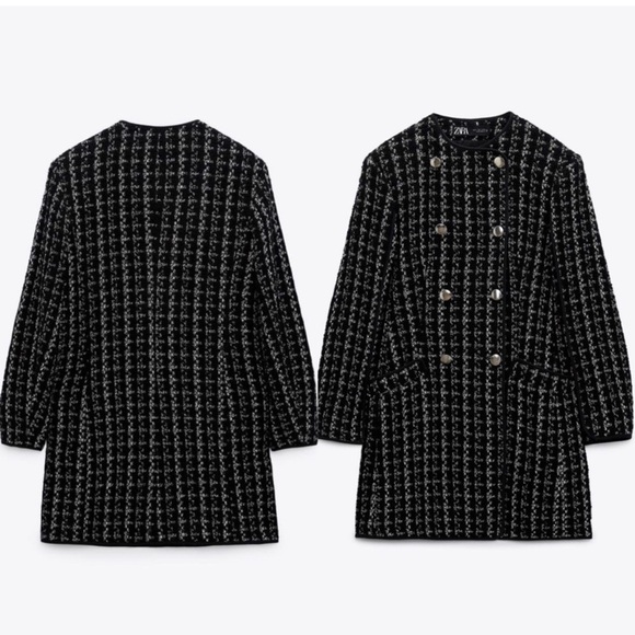 Zara Womens Tweed Woven Button Down Coat Black White SZ. M - Picture 1 of 6